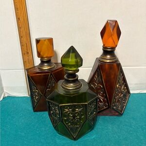 Uttermost Decorative Bottles 3 Perfume Liquor Bottles emerald topaz burnt orange